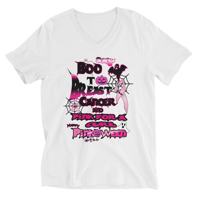 Boo To Breast Cancer (Pinkoween) Unisex Short Sleeve V-Neck T-Shirt